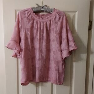 NWOT LOFT Women's Pink Ruffle Sleeve Blouse